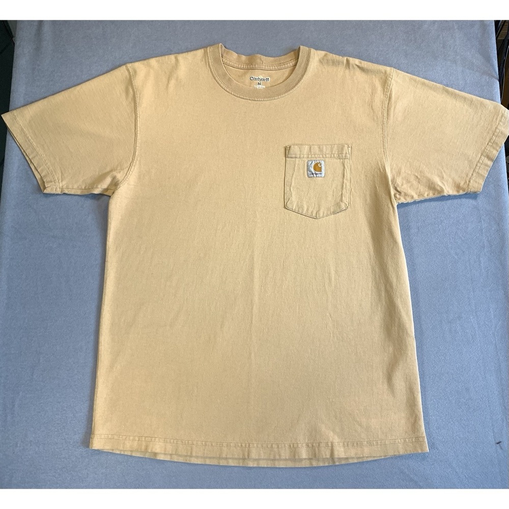 Carhartt 100% Cotton Loose Fit Casual Short Sleeve Shirt Tan Brown Mens M